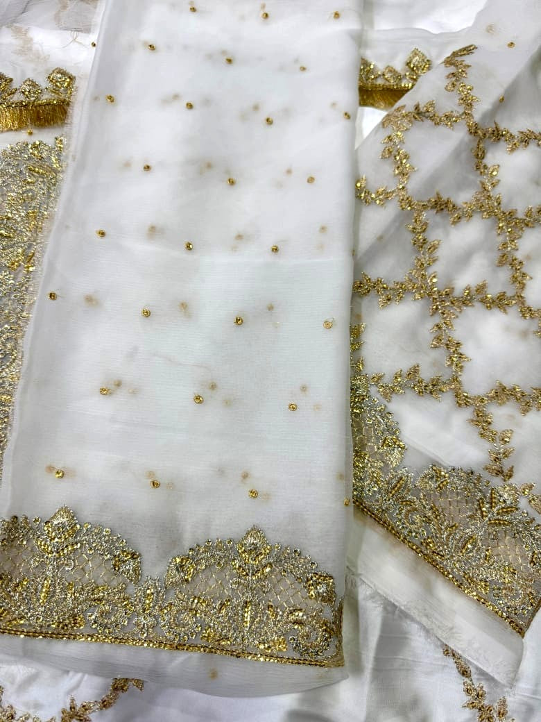 Semi Pure Chiffon & Shamos Silk Bridal Nikah Lehnga