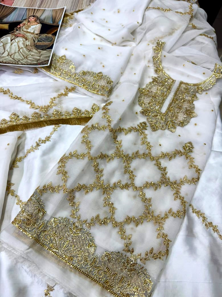 Semi Pure Chiffon & Shamos Silk Bridal Nikah Lehnga