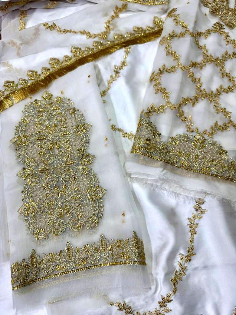 Semi Pure Chiffon & Shamos Silk Bridal Nikah Lehnga