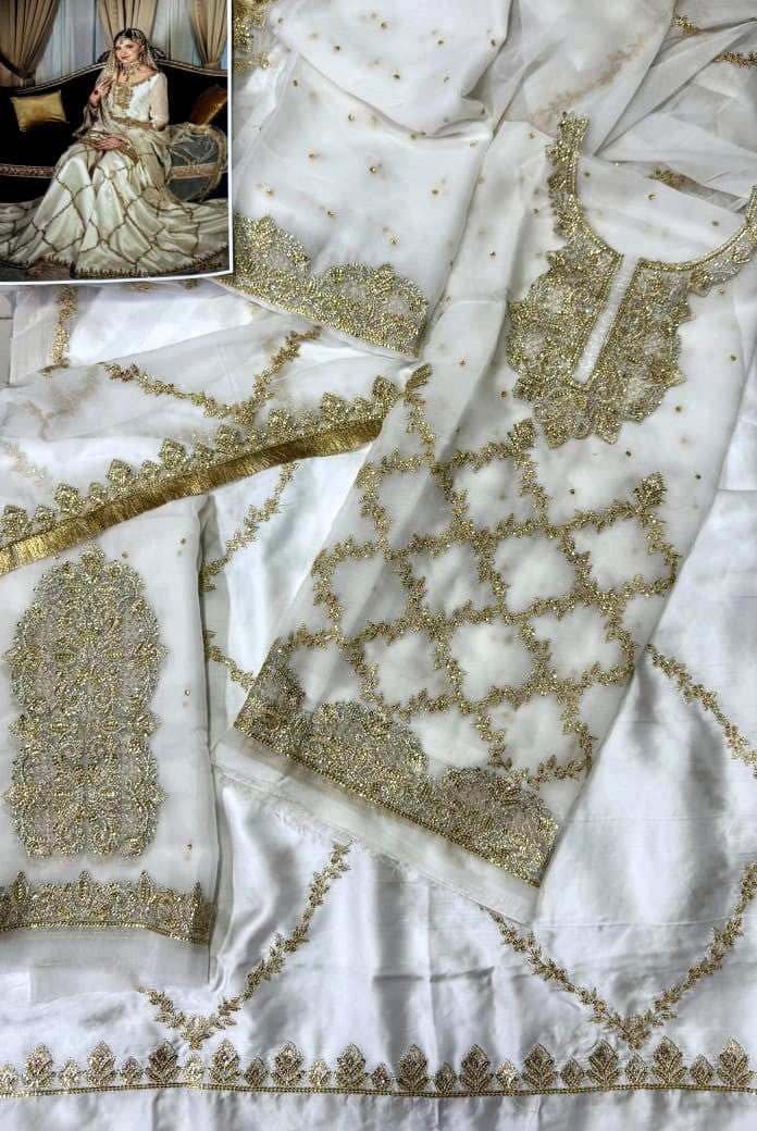 Semi Pure Chiffon & Shamos Silk Bridal Nikah Lehnga