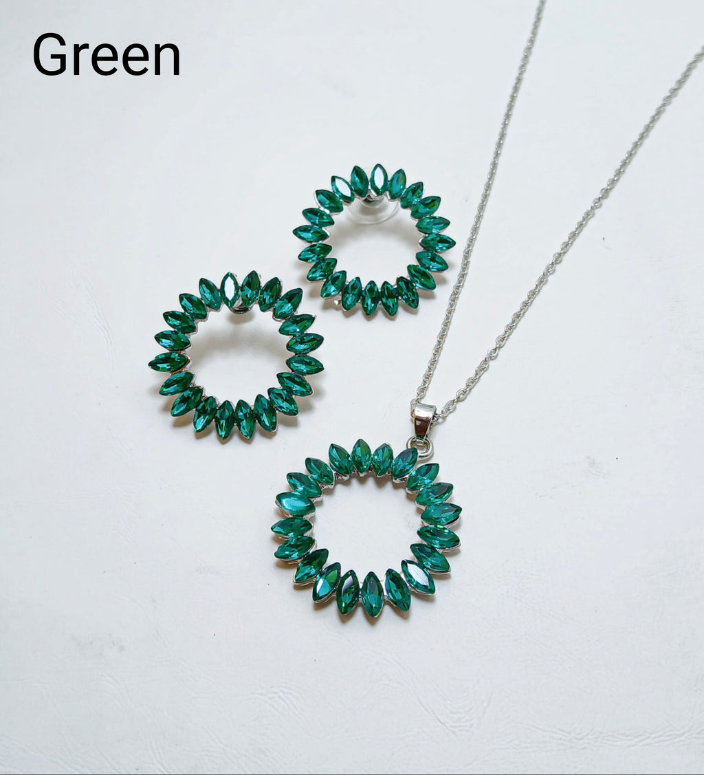 Premium Circle Zircon Pendant & Earrings AJ0825635