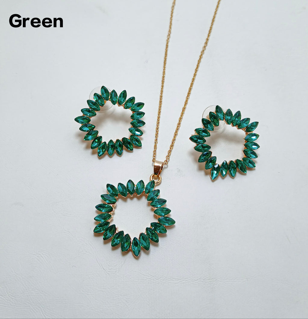 Premium Circle Zircon Pendant & Earrings AJ082610031